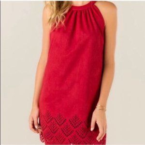 Francesca's Alya red faux suede shift dress size S.